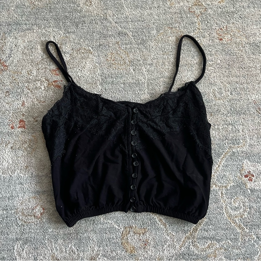Forever 21 Black Lace Button-up Tank Top